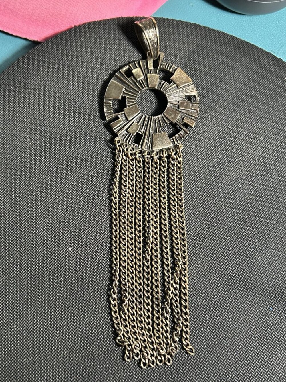 Vintage Sarah Coventry Antiqued Silvertone Brutalist Tassel Pendant Only